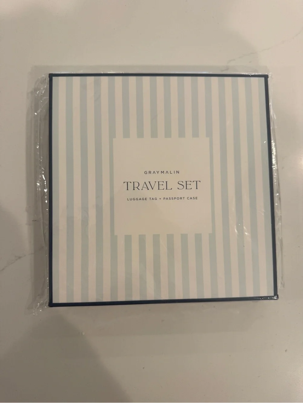 Gray Malin Blue & White Striped Travel Set - Luggage Tag & Passport Case